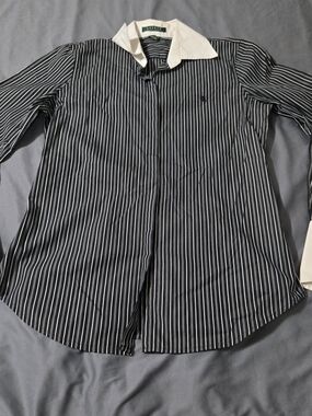 Ralph Lauren Dress Shirt size Medium Black And White Stripes Contrasting Cuffs